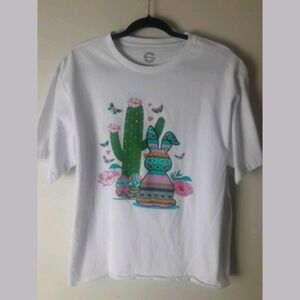 NEW Social Culture Boho Cactus Aztec Tribal bunny Cropped Top White Large